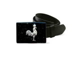 Antique Silver Rooster Belt Buckle in Glossy Black Enamel with Silver Splash French Country Inspired with Custom Colors Available