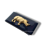 Rhino Money Clip Inlaid in Hand Painted Enamel Neo Victorian Safari Inspired Vintage Style Custom Colors and Personalized Option