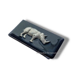 Antique Silver Rhino Money Clip Inlaid in Hand Painted Black Enamel Neo Victorian Safari Rhinoceros Custom Colors and Personalized Option
