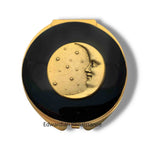 Moon and Stars Compact Mirror Inlaid in Hand Painted Metallic Gold Enamel Vintage Style Celestial Design with Color and Personalized Options