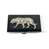 Tiger Pill Box Inlaid in Hand Painted Black Enamel Vintage Style Safari Inspired Personalized and Color Options