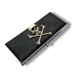 Skull and Crossbones Pill Box with 2 Large Compartments Inlaid in Glossy Black Enamel Gothic Style with Personalized and Color Options
