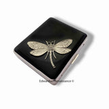 Dragonfly Weekly Pill Box Inlaid in Hand Painted Black Enamel Art Nouveau Inspired Personalize and Color Options Available