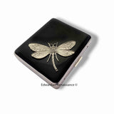 Dragonfly Weekly Pill Box Inlaid in Hand Painted Silver Swirl Enamel Art Nouveau Inspired Personalize and Color Options Available