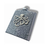 Antique Silver Octopus Flask inlaid in Hand Painted Metallic Silver Enamel Kraken Flask with Personalized and Color Option