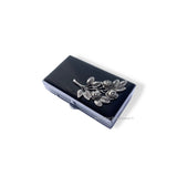 Floral Pill Box Inlaid in Hand Painted Black Enamel Vintage Style Roses Design Personalized and Color Options