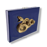 Serpent Cigarette Case Inlaid in Hand Painted Navy Blue Enamel Art Deco Snake Design with Personalize and Color Options Available