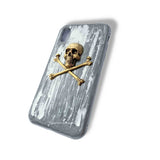 Antique Gold Skull and Crossbones IPhone or Galaxy Case Inlaid in Metallic Silver with Splash Available in Other Color Options