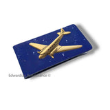Airplane Money Clip Inlaid in Hand Painted Black Enamel Jumbo Jet Art Deco Inspired Personalize and Custom Color Options