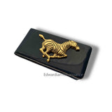 Zebra Money Clip Inlaid in Hand Painted Black Enamel Art Deco Style with Personalized and Color Options