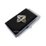 Acanthus Pill Box Inlaid in Hand Painted Black Enamel Neoclassic Style with Colors and Personalized Options