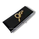 Snake Pill Box with 2 Large Compartments Inlaid in Glossy Black Enamel Gothic Serpent with Personalized and Assorted Color Options
