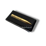 Antique Gold Pencil Money Clip Inlaid in Hand Painted Glossy Black Enamel Vintage Style with Personalized and Color Options