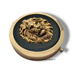 Lion Pill Case Inlaid in Hand Painted Enamel NeoClassic Leo Design with Large Compartment and Mirror Personalized and Custom Color