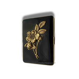 Floral Cigarette Case in Hand Painted Black Enamel Art Nouveau Roses Motif with Custom Engraving and Color Options