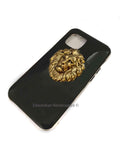 Neoclassic Lion Phone Case in Hand Painted Black with Gold Swirl Enamel for Iphone or Galaxy 360 Magnetic Full Cover with Colors Options