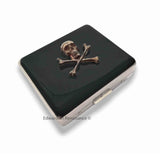 Skull and Crossbones Weekly Pill Box with 8 Compartments in Metallic Gold Enamel with Personalized and Color Options