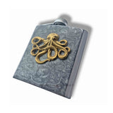 Antique Gold Octopus Flask inlaid in Hand Painted Metallic Silver Enamel Kraken Flask with Personalized and Color Option