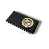 Roman Coin Money Clip Inlaid in Hand Painted Glossy Black Enamel Neoclassic Ancient Design with Personalized and Color Options Available