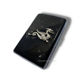 Dragon Cigarette Case Inlaid in Hand Painted Black with Silver Splash Enamel Medieval Fantasy Inspired Personalized and Custom Color Options