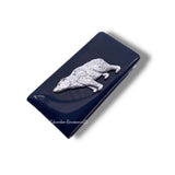 Antique Silver Bear Money Clip Inlaid in Hand Painted Glossy Black Enamel Wildlife Inspired with Personalized and Color Options