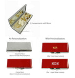 Prowling Lion Pill Box with 2 Large Compartments Inlaid in Glossy Black Enamel Renaissance Leo Motif with Personalized and Color Options