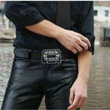 Art Nouveau Belt Buckle Inlaid in Hand Painted Glossy Black Enamel Filigree Styled with Color Options