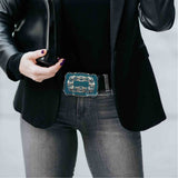 Art Nouveau Belt Buckle Inlaid in Hand Painted Glossy Black Enamel Filigree Styled with Color Options