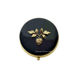 Strawberry Pill Box Inlaid in Hand Painted Black Enamel Art Deco Berry Design Round Pill Case Personalize and Color Options