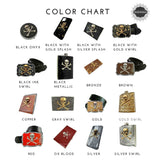 Lace Design Pill Box inlaid in Hand Painted Glossy Black Enamel Art Nouveau Style Square Case with Personalized and Color Options
