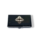 Acanthus Pill Box Inlaid in Hand Painted Black Enamel Neoclassic Style with Colors and Personalized Options