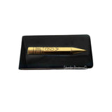 Antique Gold Pencil Money Clip Inlaid in Hand Painted Glossy Black Enamel Vintage Style with Personalized and Color Options
