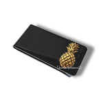 Antique Gold Pineapple Money Clip Inlaid in Hand Painted Glossy Black Enamel Vintage Resort Style with Personalized and Color Options
