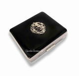 Neoclassic Lion Pill Box with 8 Individual Compartments Inlaid in Hand Painted Black with Gold Swirl Enamel Personalized an Color Options