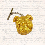 Neo Victorian English Bulldog Head Tie Pin Vintage Inspired Brass Dog Tie Tack Pin with Bar and Chain Tie Accent