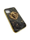 Lions Head Phone Case for Iphone or Galaxy 360 Magnetic Full Cover in Hand Painted Metallic Silver Enamel Neoclassic Leo with Colors Options