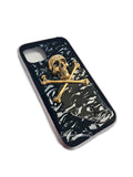 Skull and Crossbone Iphone or Galaxy Phone Case Hand Painted Glossy Black Enamel Gothic Victorian Design with Color Options