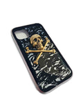 Skull and Crossbones Phone Case in Hand Painted Glossy Black Ink Swirl Enamel Gothic Victorian Design Available in Other Color Options