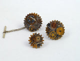 Tie Pin Steampunk Gear and Cog Tie Tac Neo Victorian Mixed Metals Embellished with Repurposed Watch Parts