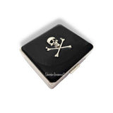 Skull and CrossbonesWeekly Pill Box with Compartments Inlaid in Hand Painted Black Enamel Personalize and Color Options