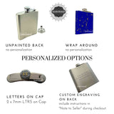 Fleur de Lis Flask in Hand Painted Black Enamel Ink Swirl Design Heraldic Inspired Flask Custom Colors and Personalized Options