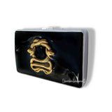 Serpent Cigarette Case Inlaid in Hand Painted Glossy Black Enamel Art Deco Snake Metal Wallet Personalize and Color Options