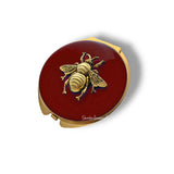 Queen Bee Compact Mirror Inlaid in Hand Painted Ox Blood Enamel Art Nouveau Insect Design with Personalized and Color Options