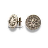Antique Silver Compass Rose Medallion Cufflinks Nautical Design Cuff Links with Tie Clip or Tie Pin Set Option