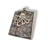 Antique Silver Octopus Flask Inlaid in Hand Painted Gray Swirl Enamel Design Neo Victorian Nautical Inspired Personalized and Color Options
