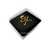 Skull and Crossbones Weekly Pill Box with Compartments Inlaid in Hand Painted Black Enamel Gothic Design Personalize and Color Options