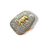 Rhino Pill Case in Hand Painted Glossy Metallic Silver Enamel Vintage Style Safari Inspired Personalize and Color Options