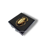 Antique Gold Scarab Pill Box Inlaid in Hand Painted Glossy Black Enamel Art Deco Egyptian Beetle with Personalized Options Available