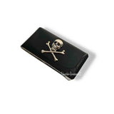 Skull and Crossbones Money Clip Gothic Inspired Inlaid in Hand Painted Black Enamel with Personalized and Color Option