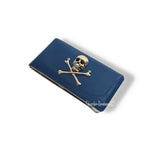 Skull and Crossbones Money Clip Gothic Inspired Inlaid in Hand Painted Navy Blue Enamel with Personalized and Color Option